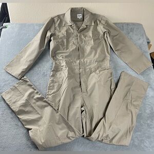 Vintage Style Mens M Jumpsuit Leisure Mod Disco Garage Snap / Zip Up Beige NWOT